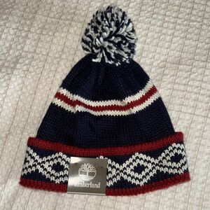 Timberland Blue and Red Knit Beanie